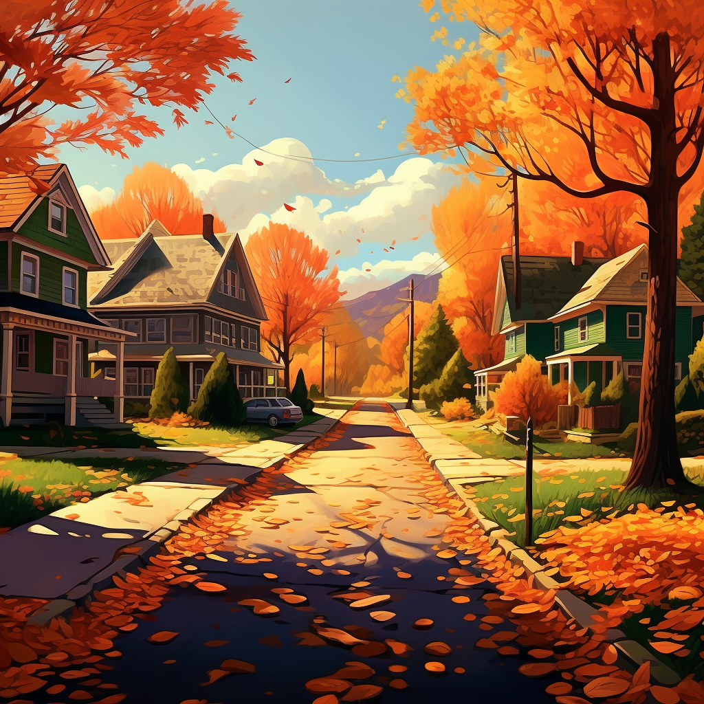 Vibrant autumn landscape illustration