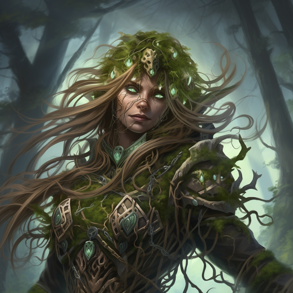 Gorgeous druid with root-wrapped beauty in Hearthstone style