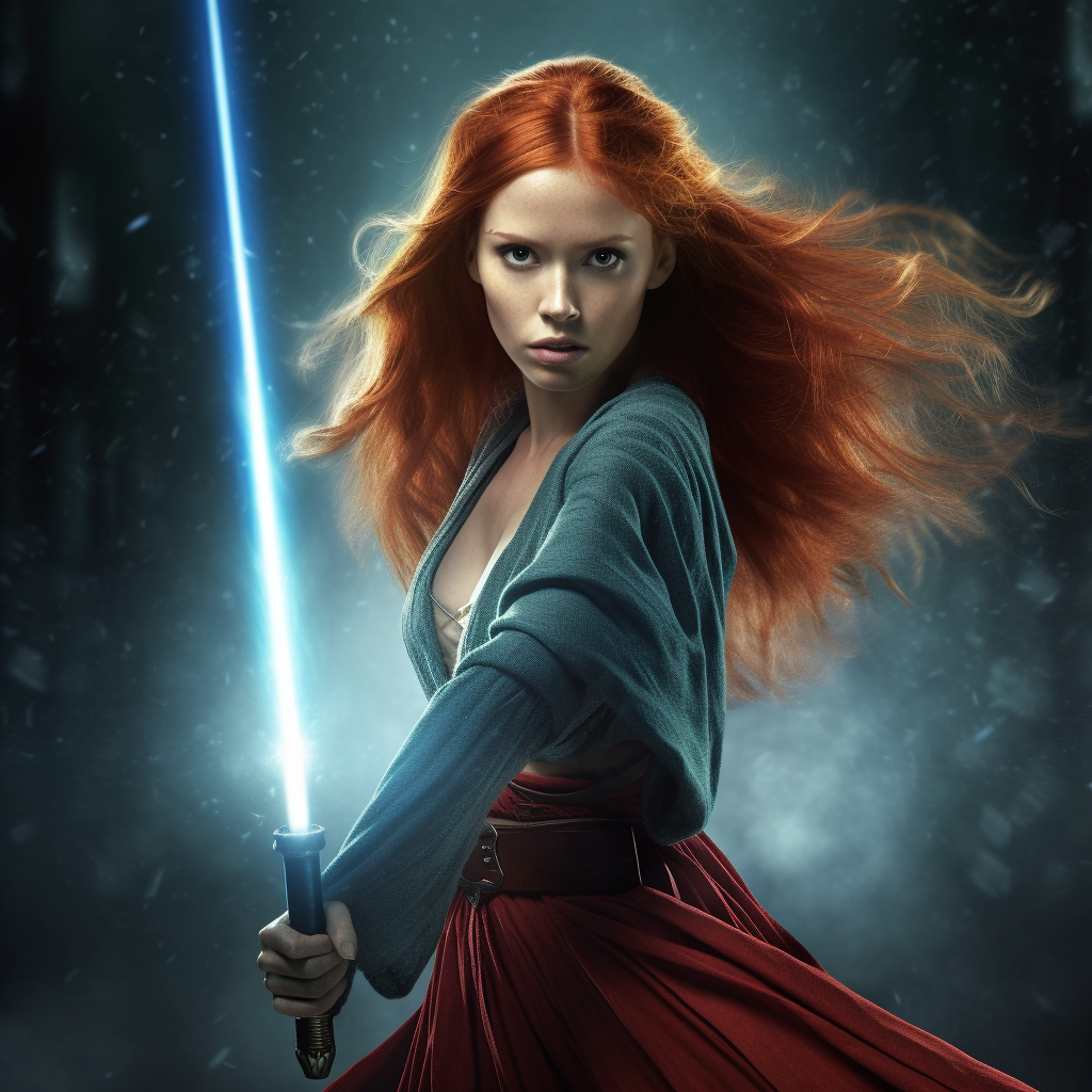 Beautiful female Jedi in battle cocktail dress