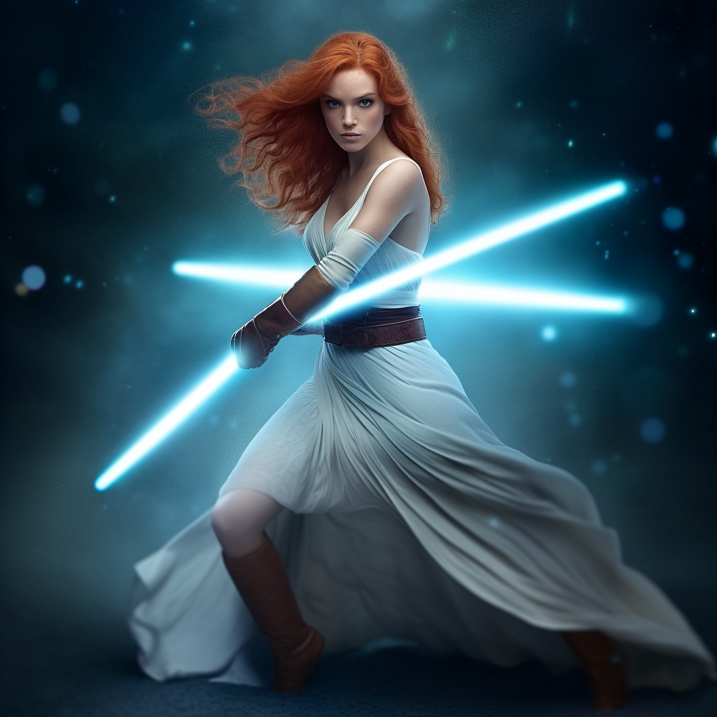 Stunning female Jedi in dynamic pose