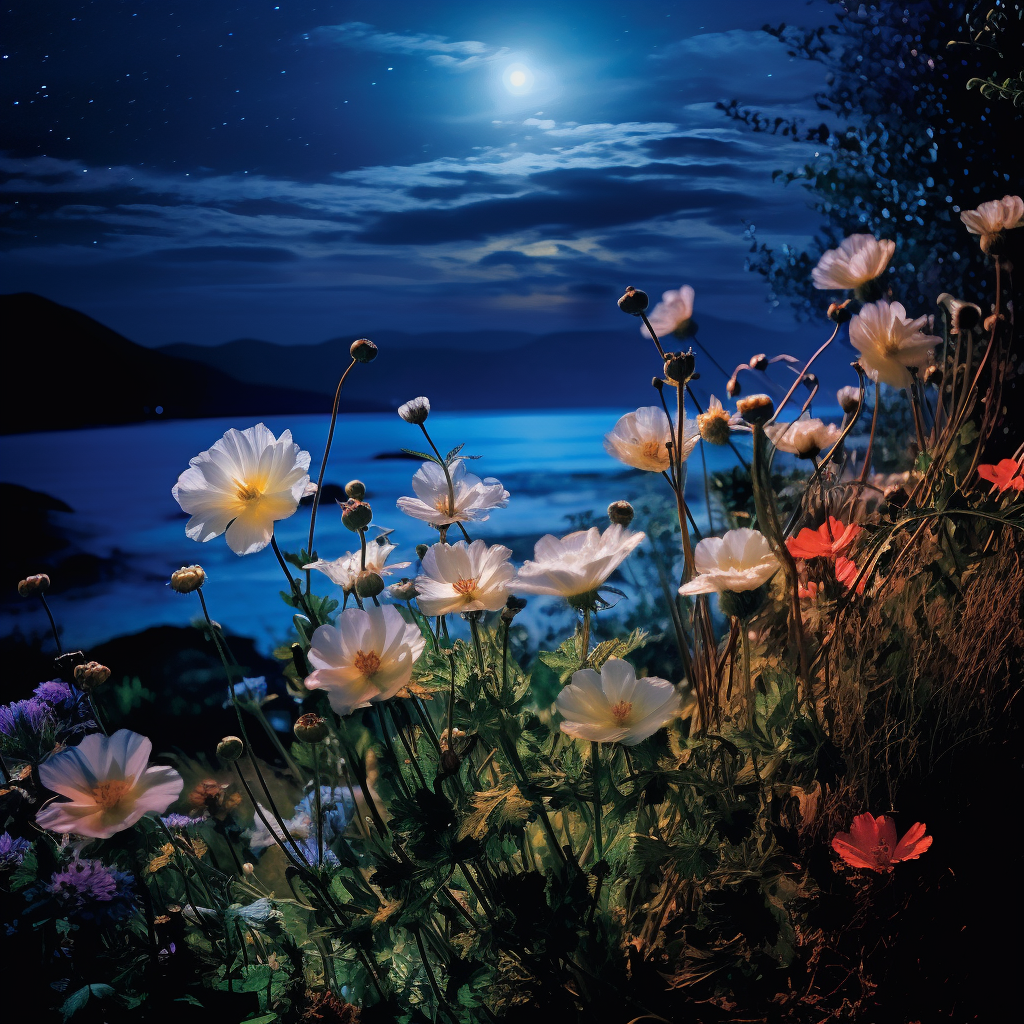 Gorgeous flowers under the moonlight