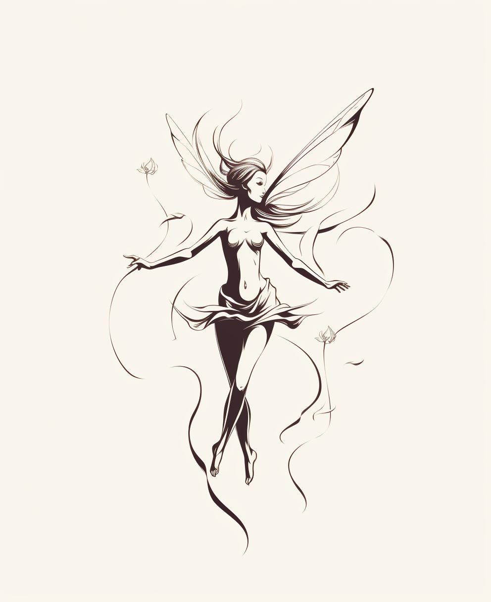 Flying fairy in simple line drawing