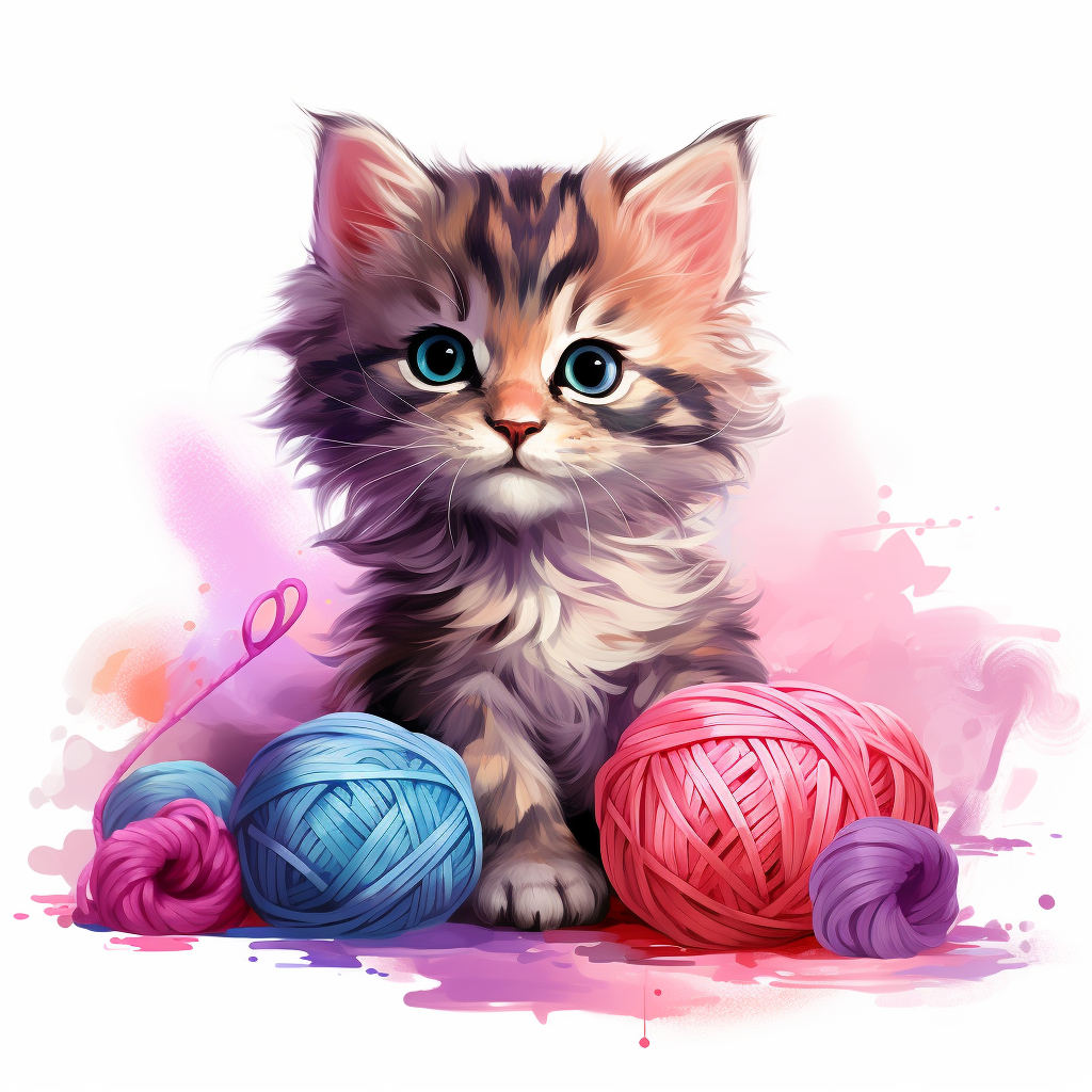 Cute kitten playing with skein