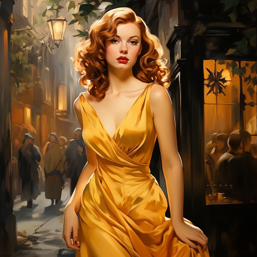 Confident ginger-haired woman walking gracefully