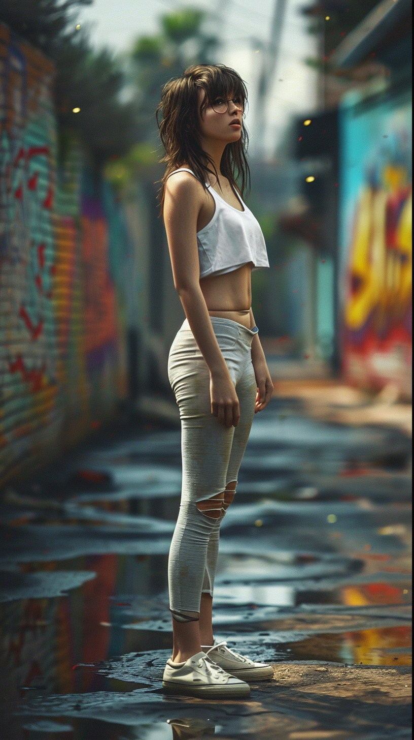 Stunning girl with bright leggings and white top