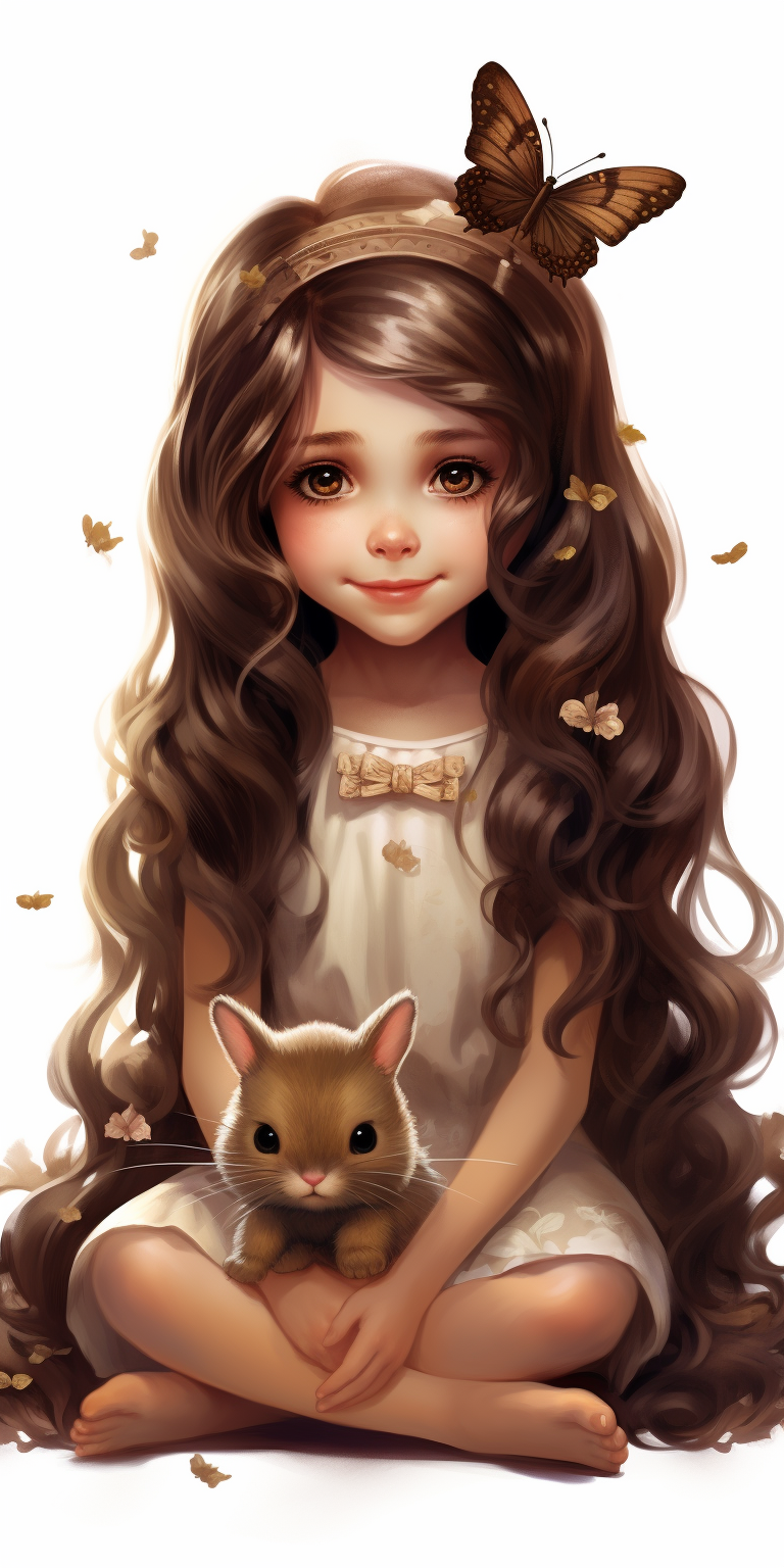 Cute girl with brown rabbit and butterfly