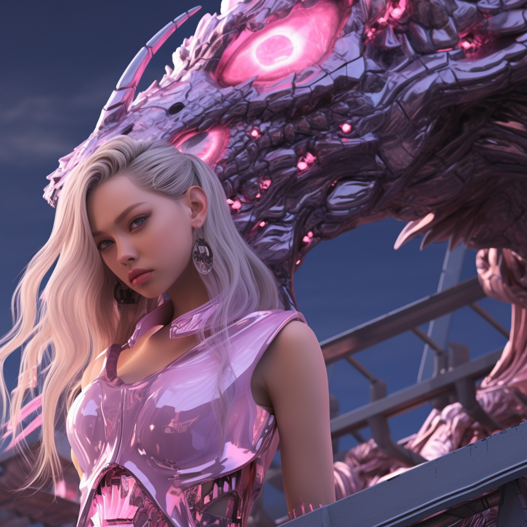 Young woman poses with pink dragon