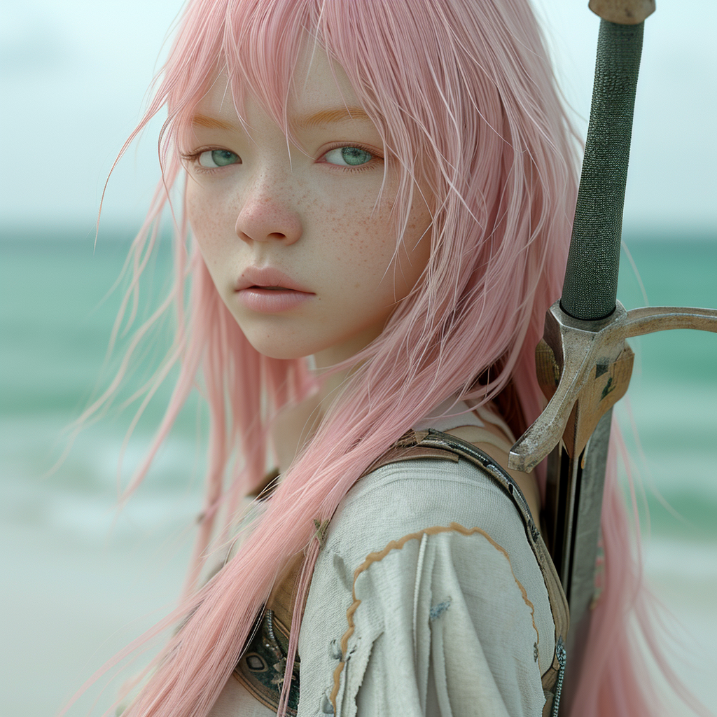 Stunning girl with pink hair and sword