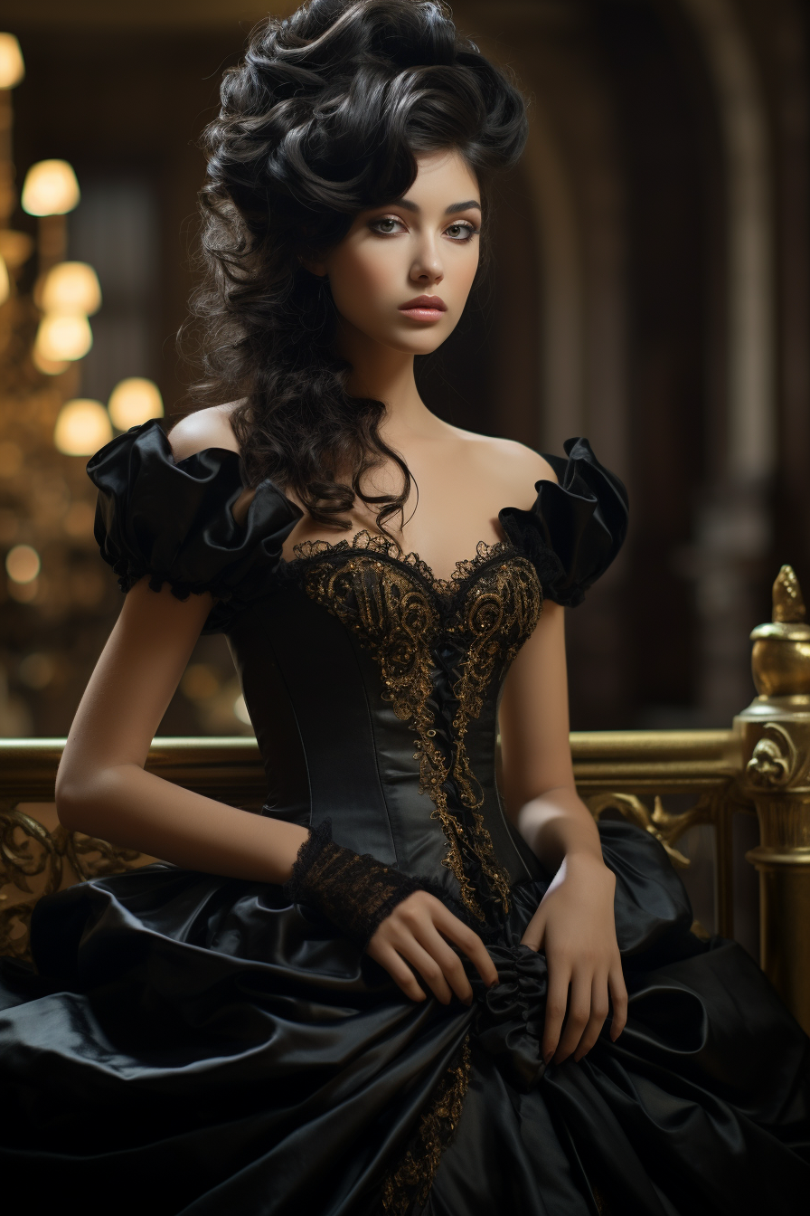 Elegant girl in Victorian black dress