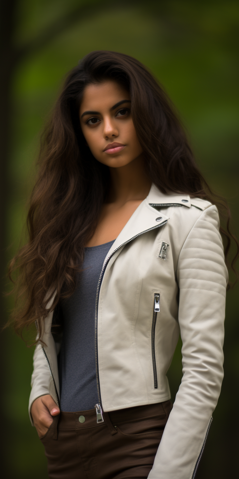 Stunning girl in white leather outfit