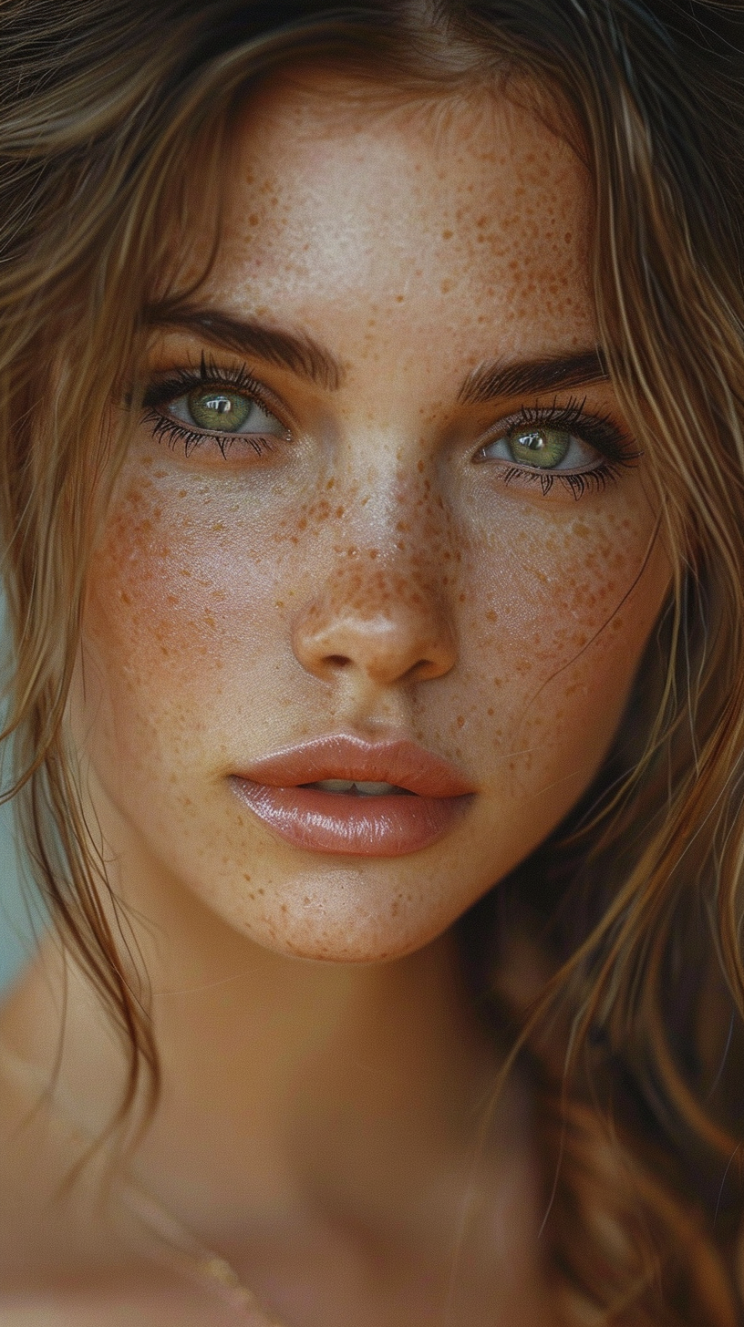 Portrait of Beautiful Girl with Freckles