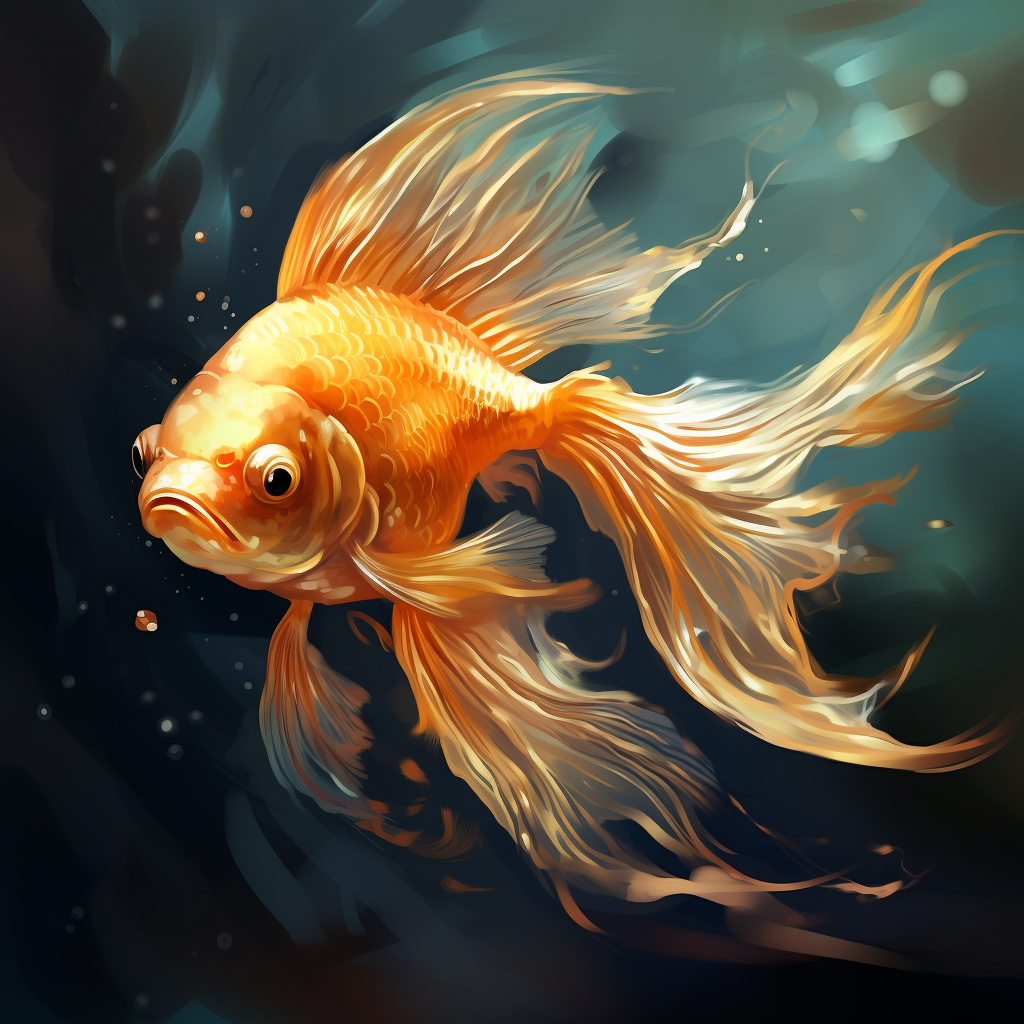 Digital drawing of a beautiful gold fish swimming