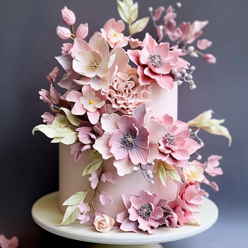 Vibrant gumpaste flowers adorning cake