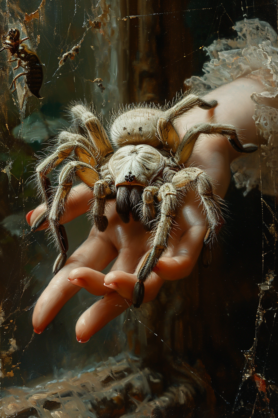 Beautiful White Tarantula in Vintage Photoshoot Studio