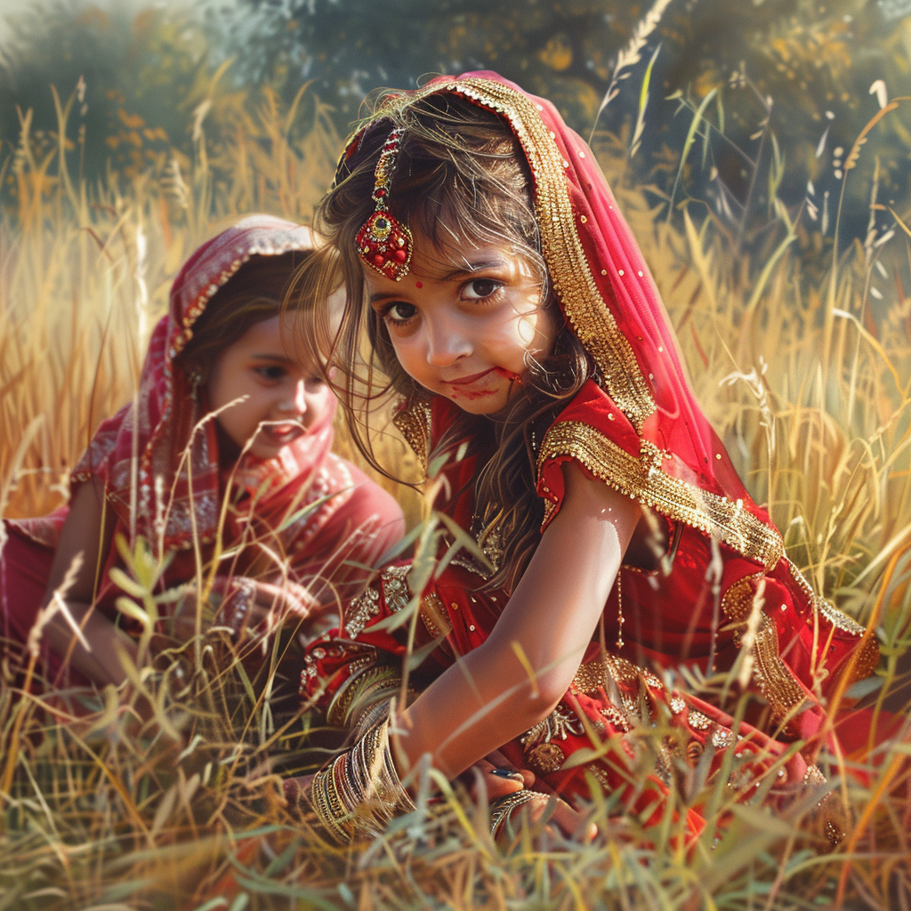 Indian children in traditional attire playing