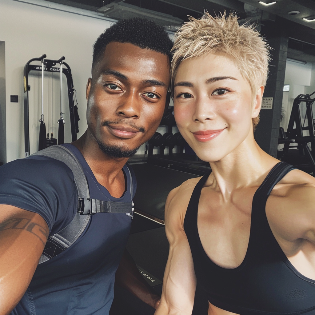 Japanese woman smiling in gym