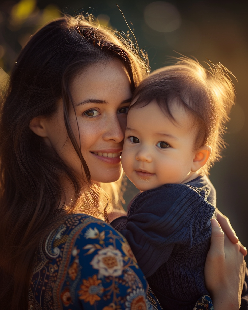 Joyful mother with new baby