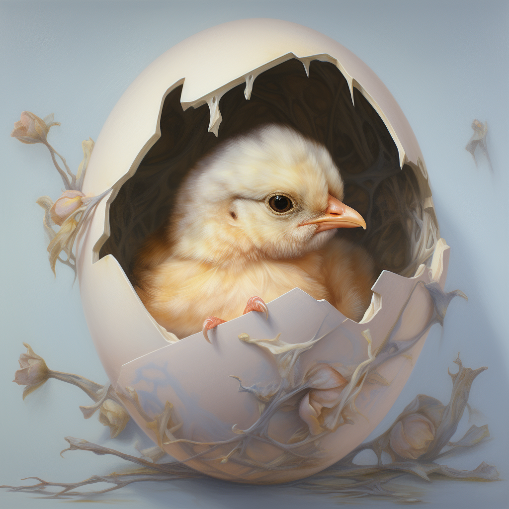 Adorable chick breaking out of egg shell