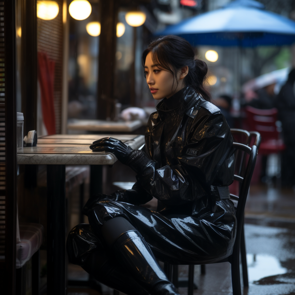 Stylish Korean Policewoman in Rainy Street