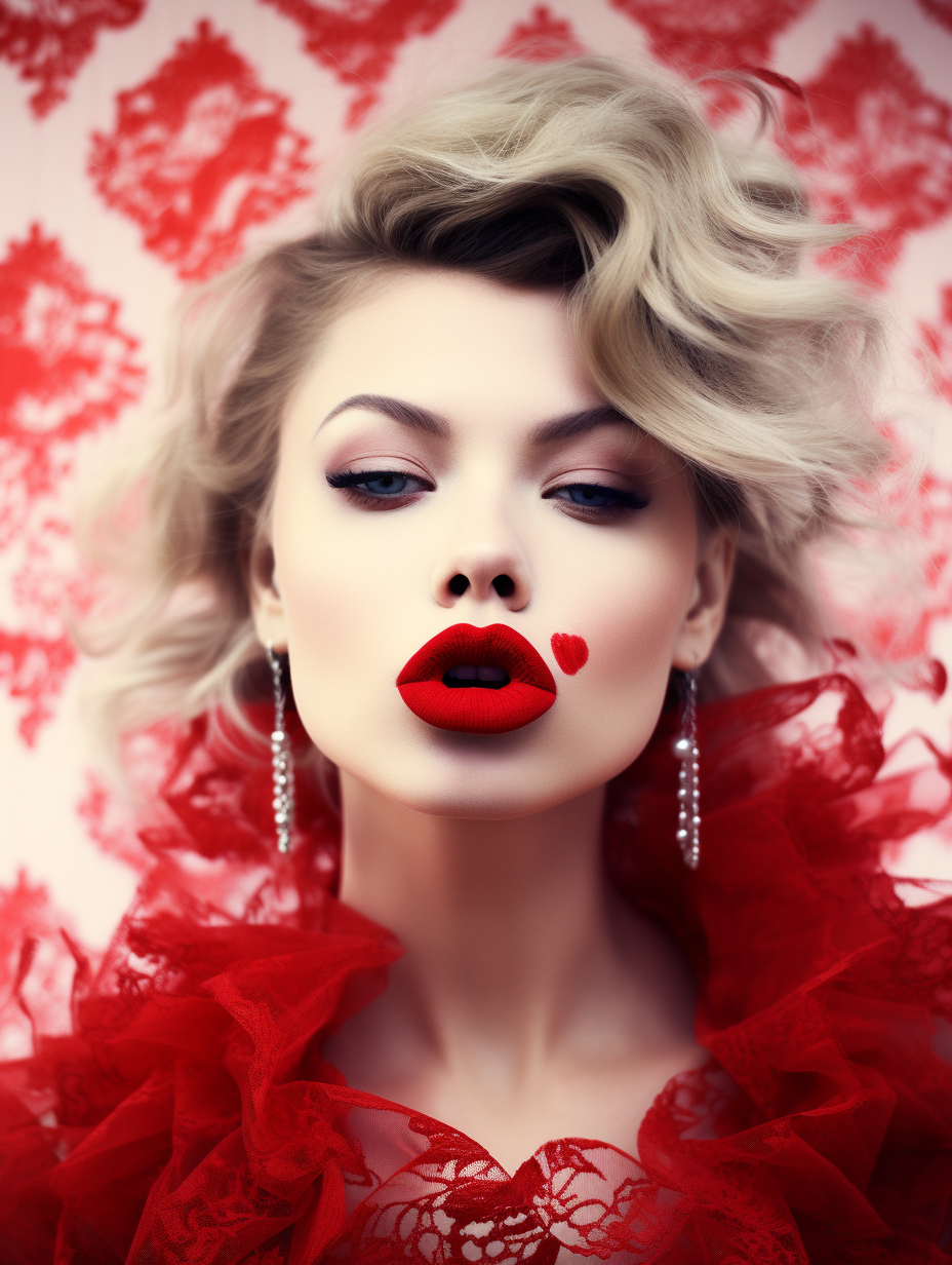 Beautiful lady in red lace clothing and classy makeup