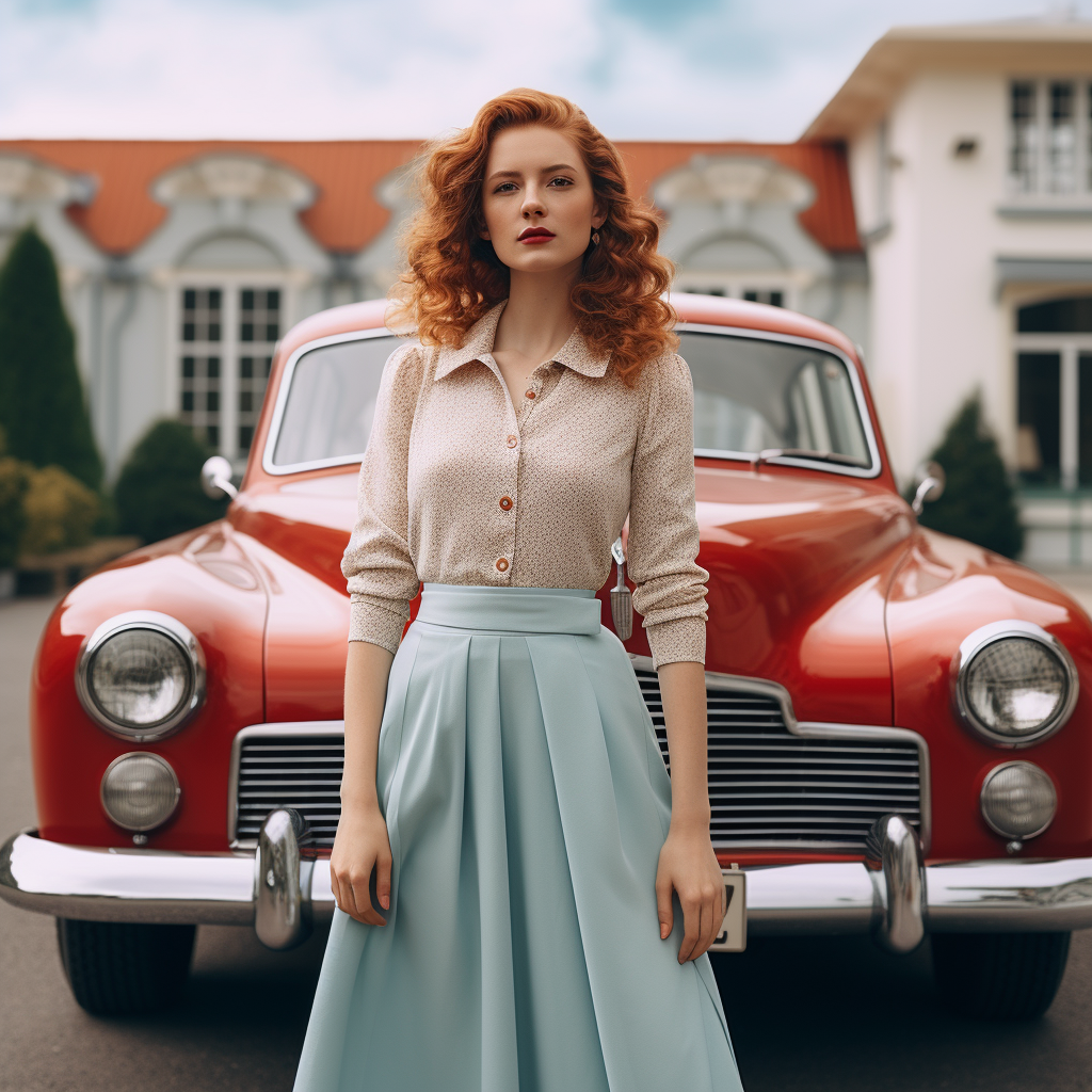 stunning lady by classic car