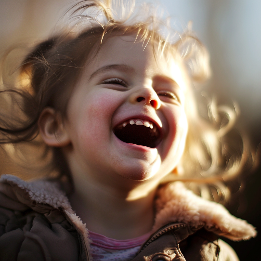 Beautiful Laughing Child on Pastel Background