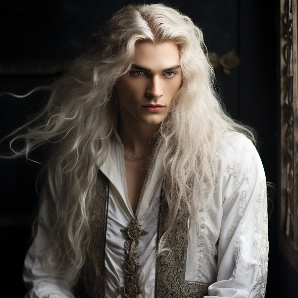 Attractive male with white long hair