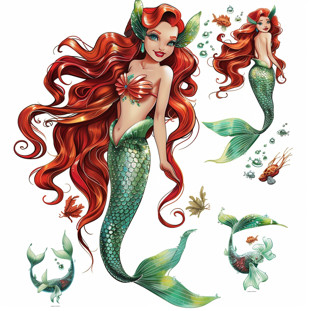 Mermaid character sheet on white background