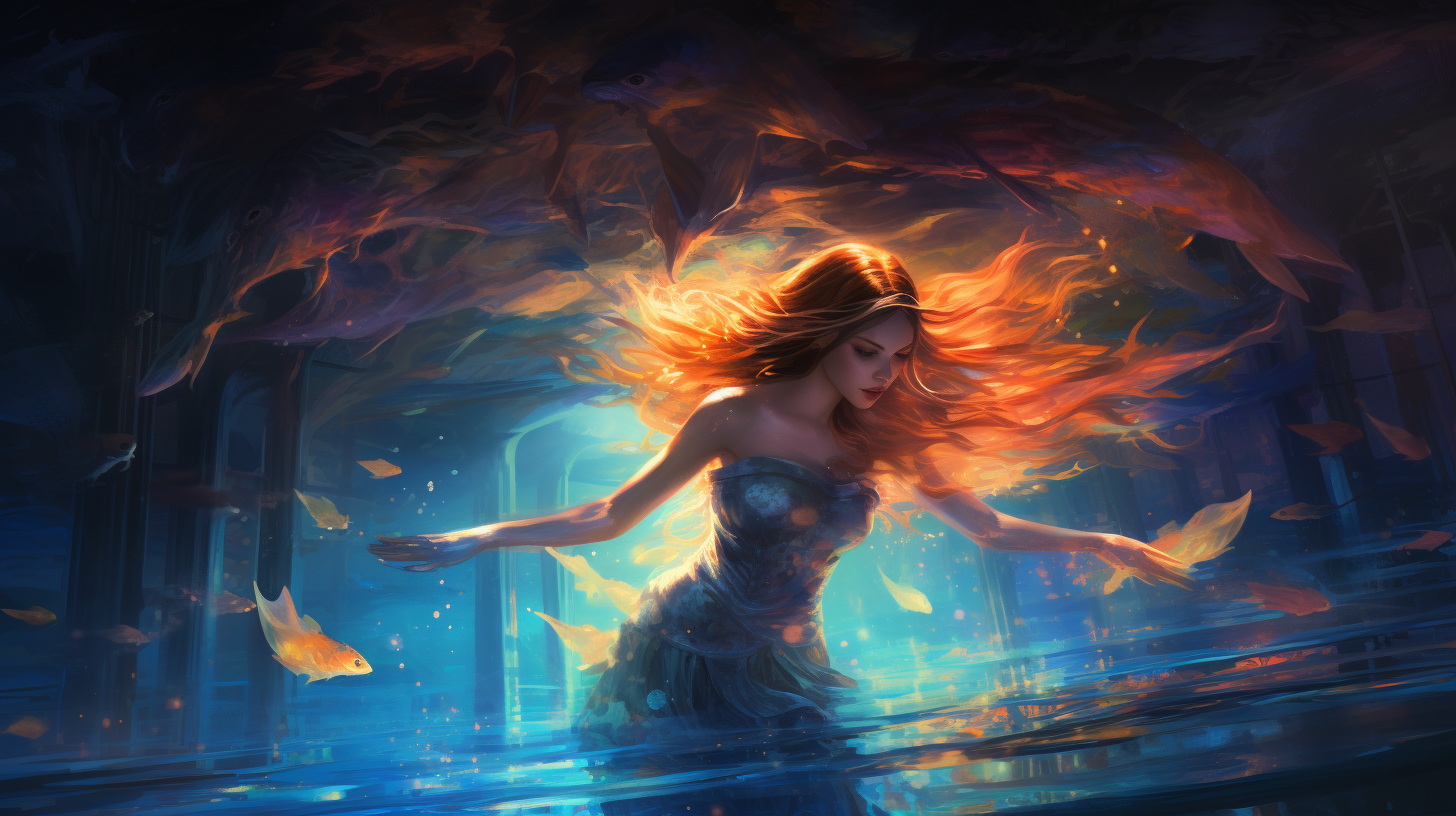 Beautiful mermaid swimming in fantasy pool