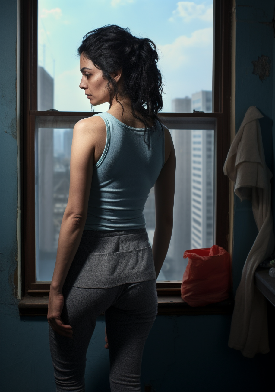 Smiling Mexican woman in blue apartment