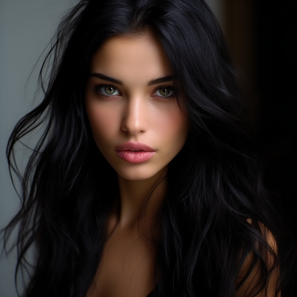 Beautiful model girl with electric blue eyes