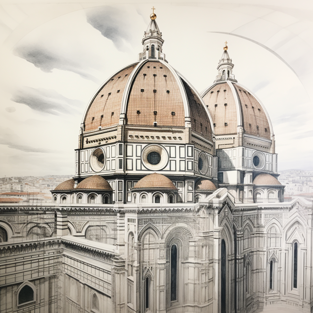 Impressive Monochrome Florence Brunelleschi Dome Elevation