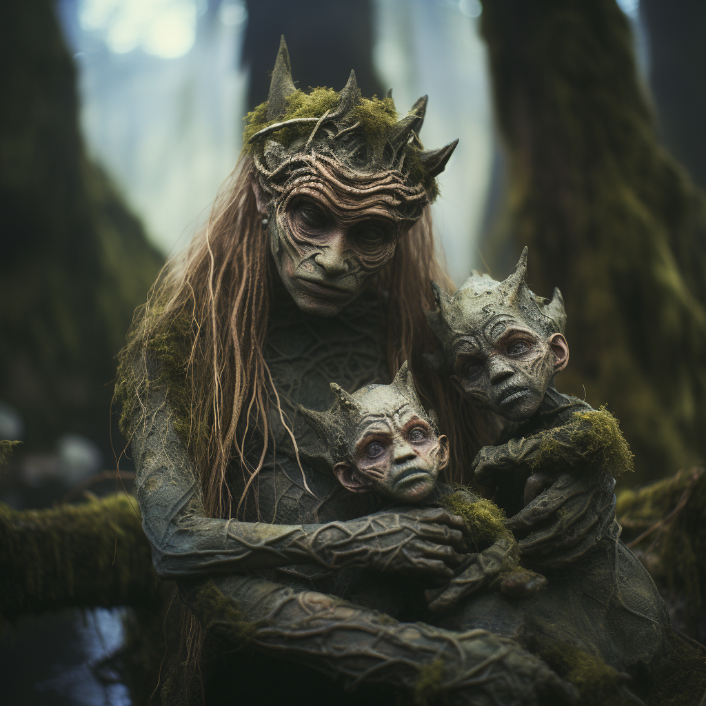 Image of Beautiful Mother Troll with Children