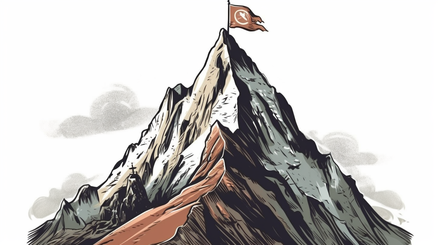 Illustration of a mountain peak with flag