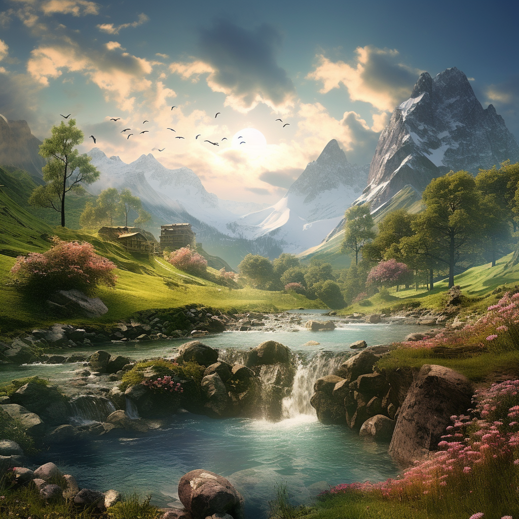 Serene nature landscape with photorealistic detail