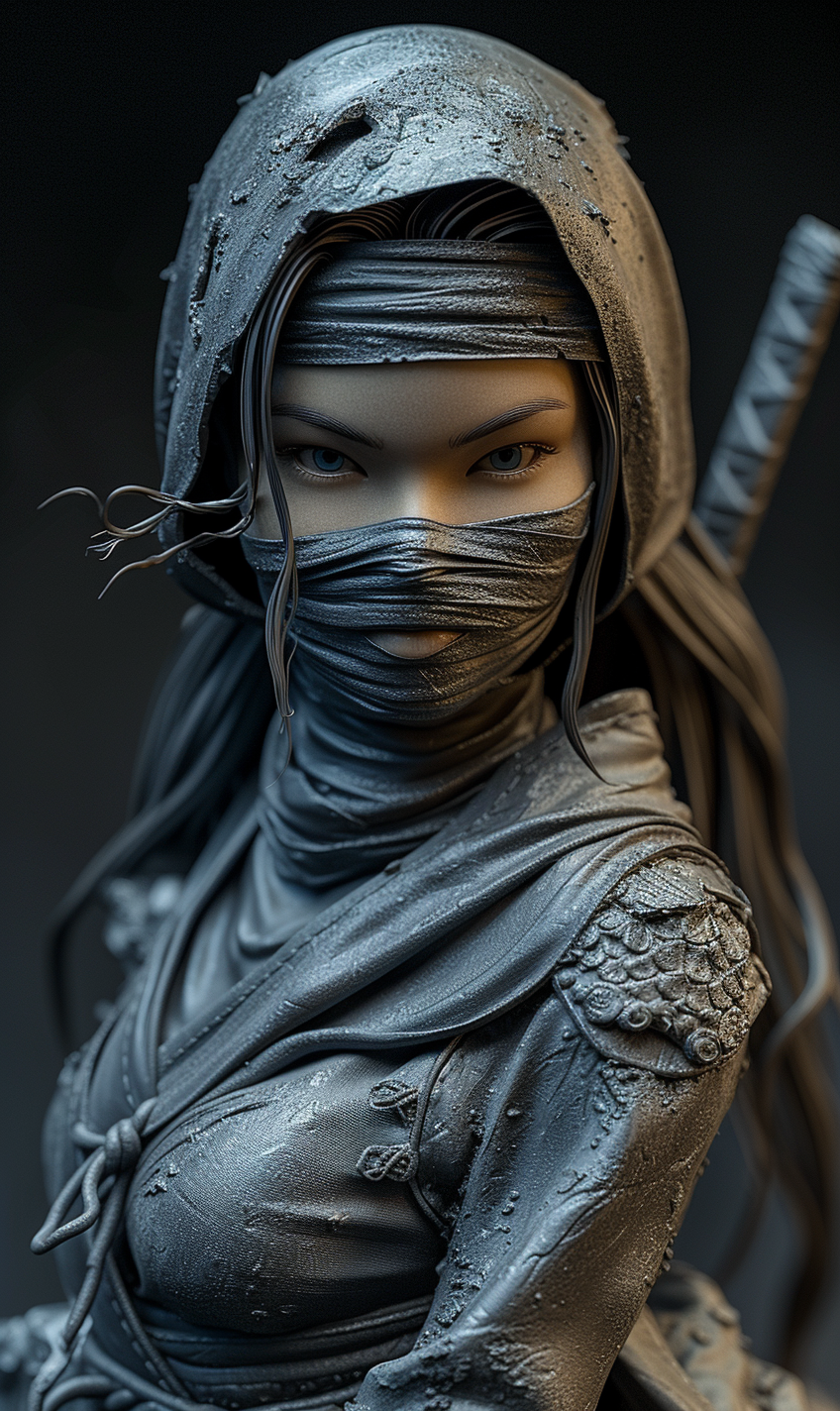 Toy model of beautiful ninja woman in action pose