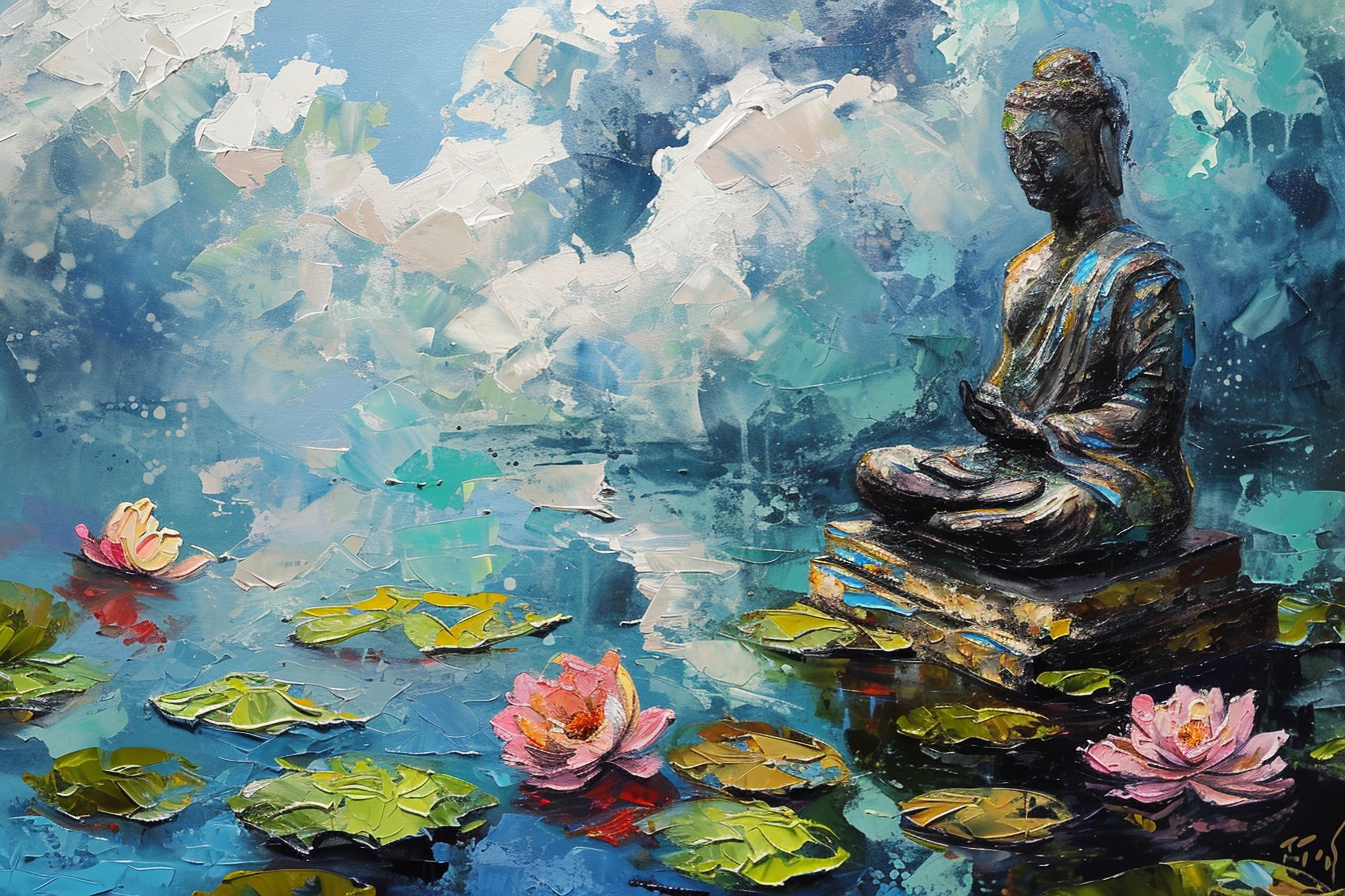 Buddha Statue with Water Lilies