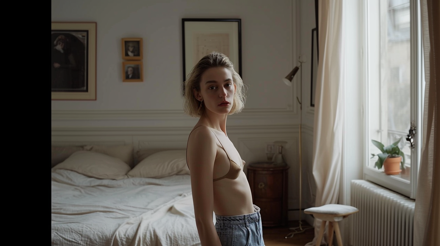 Beautiful woman in a Parisian bedroom