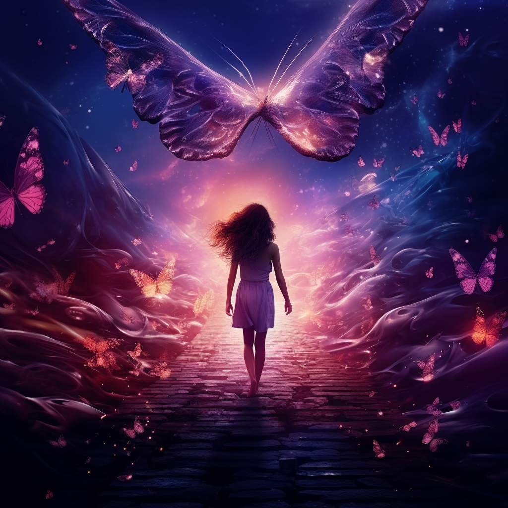 Beautiful passion violet flame angel walking