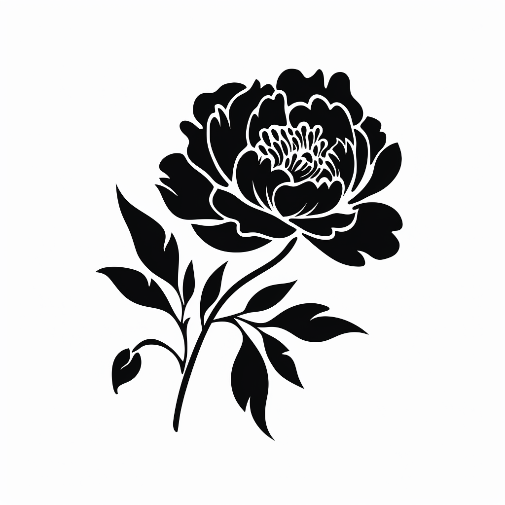 Black Silhouette of Beautiful Peony