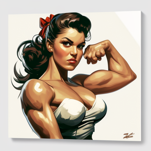 Beautiful Pin-Up Muscle Girl Flexing Biceps