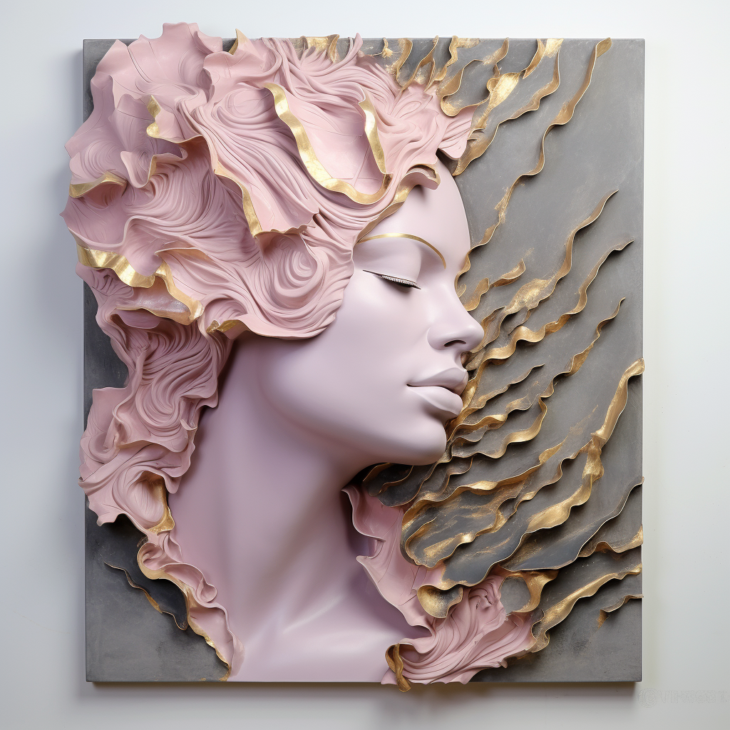 Plaster 3D Art with Mauve and Gold Strokes