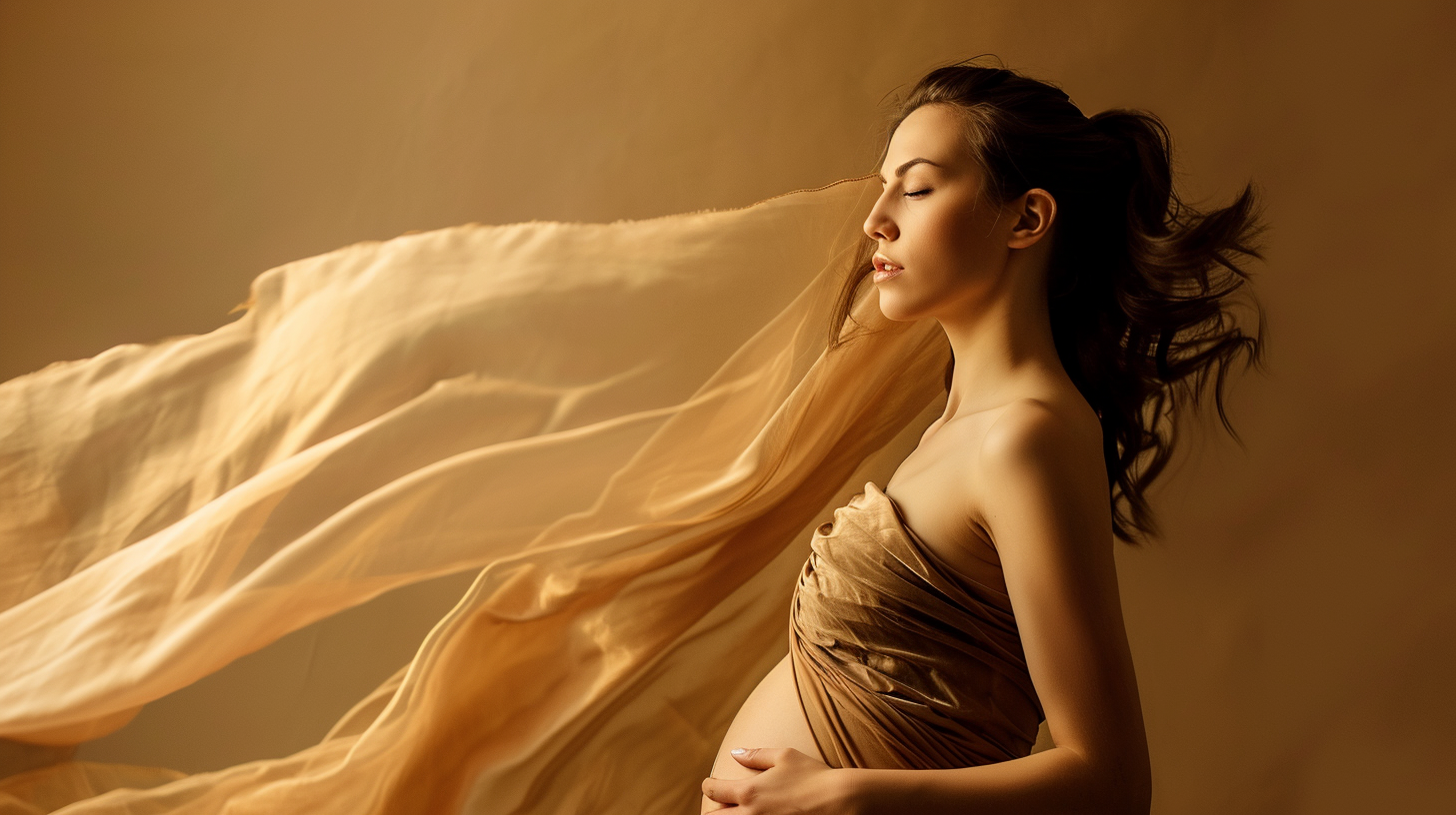 Beautiful pregnant woman in surreal photo studio