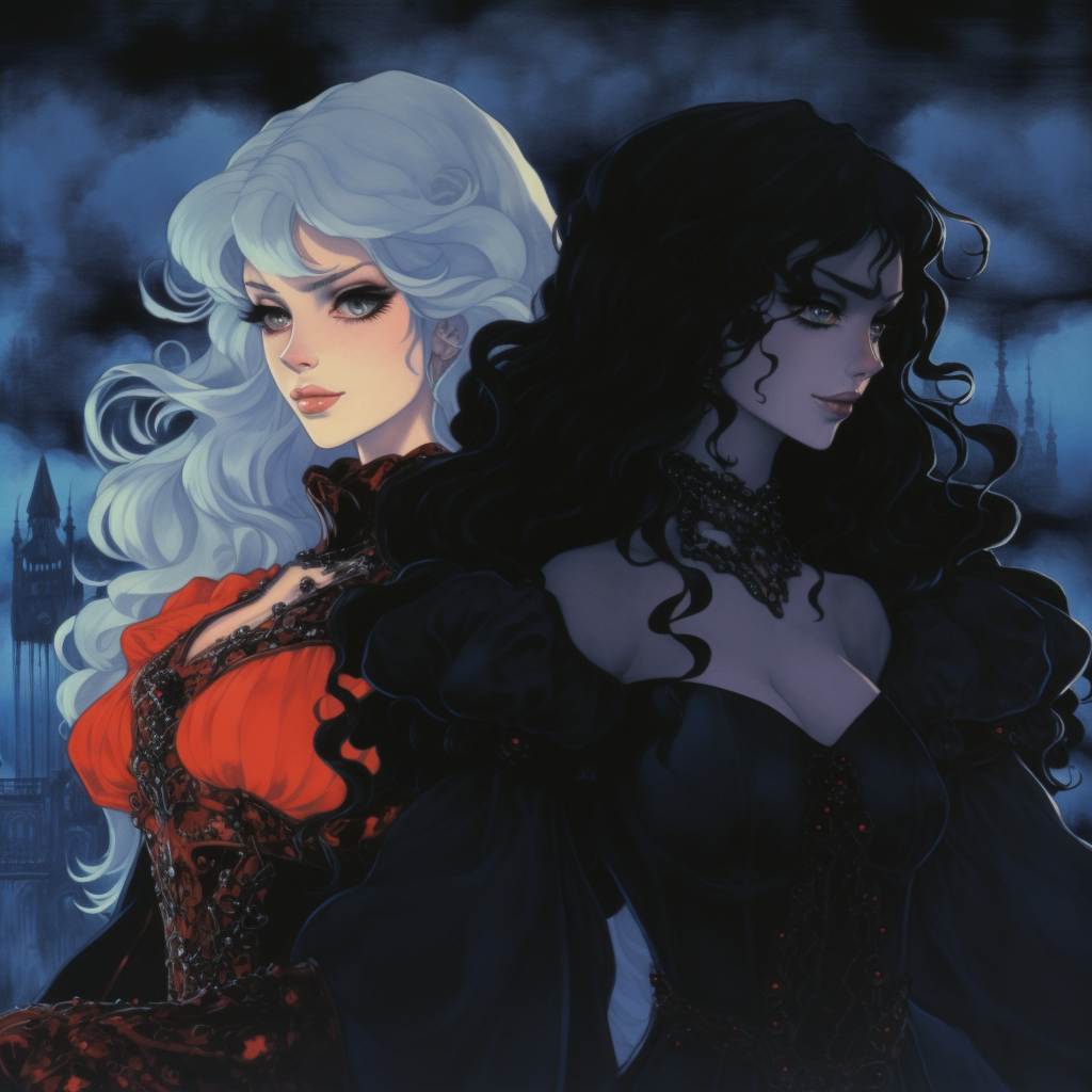 Two beautiful princesses in dark fantasy