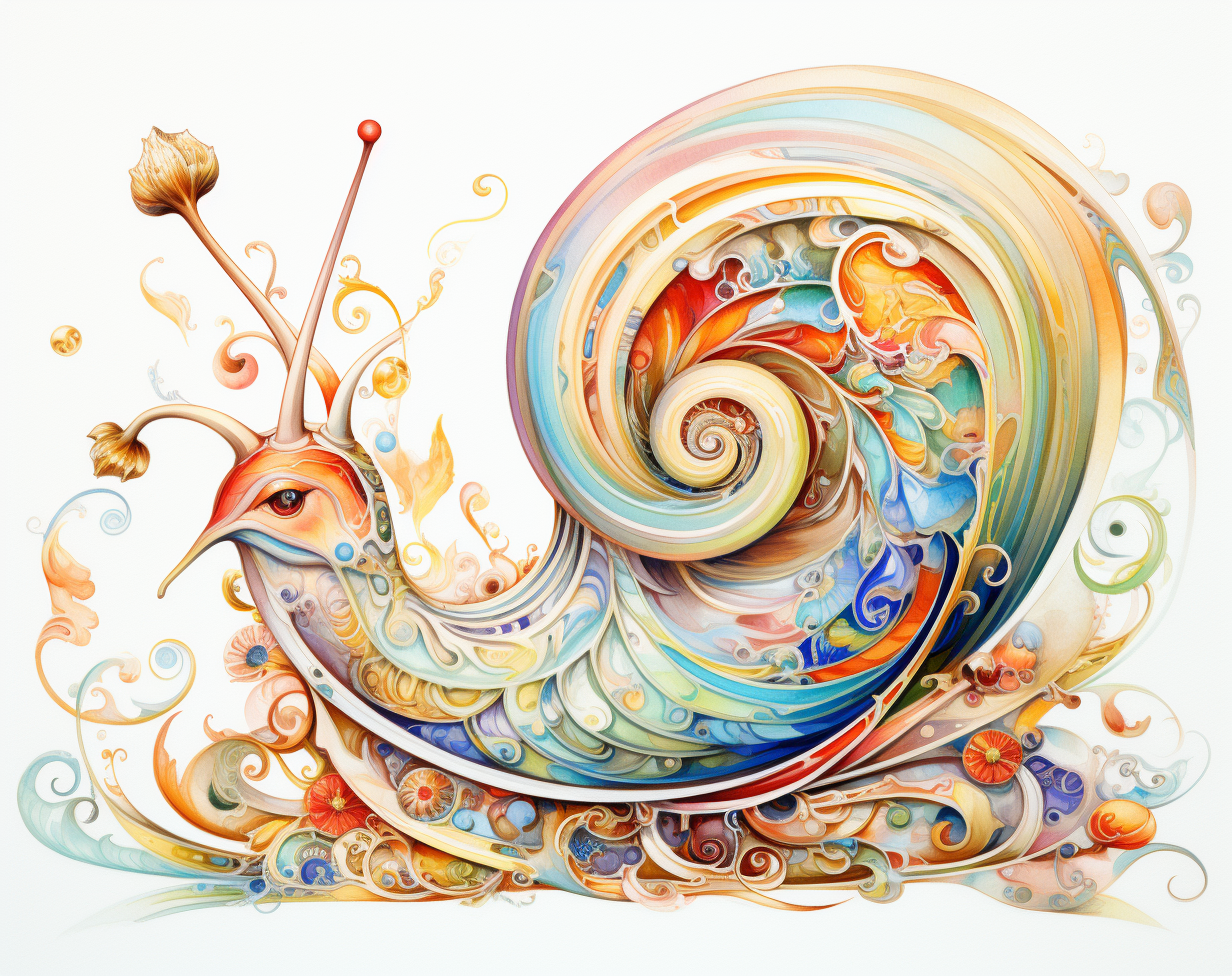 Vibrant psychedelic snail on white background