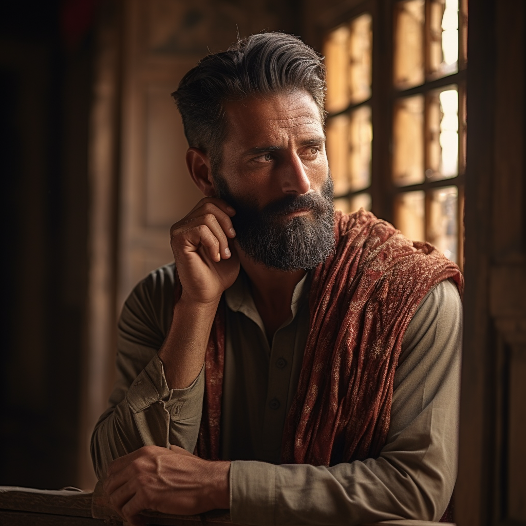 Sad Punjabi Man at Mahal Window