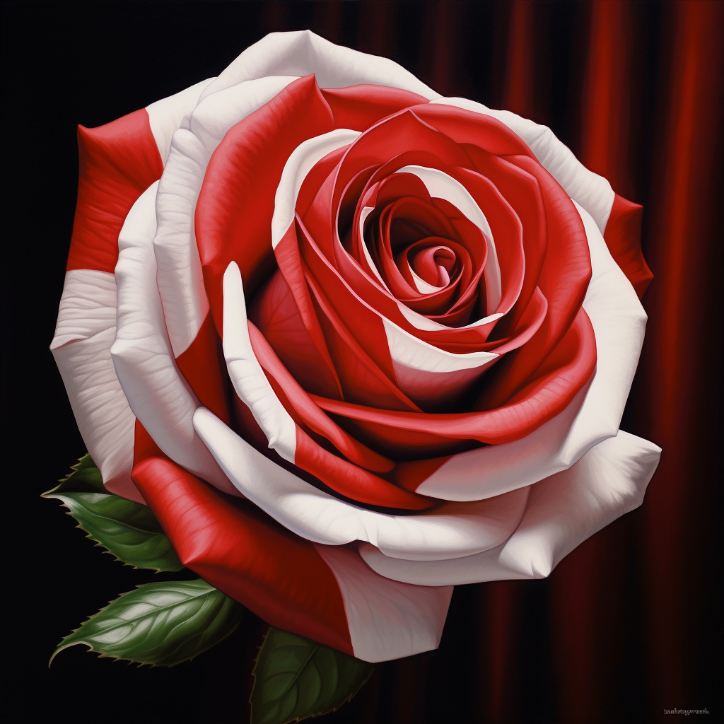 Hyperrealistic red rose with white stripes