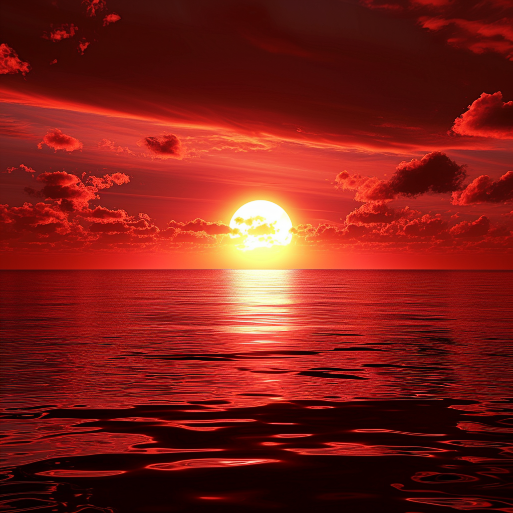 Realistic sunset photo with beautiful red hues