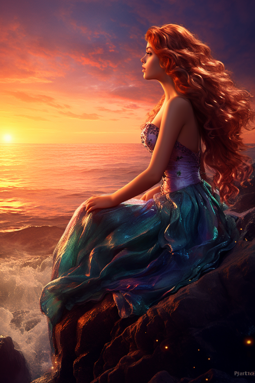 Beautiful siren singing on a sea rock