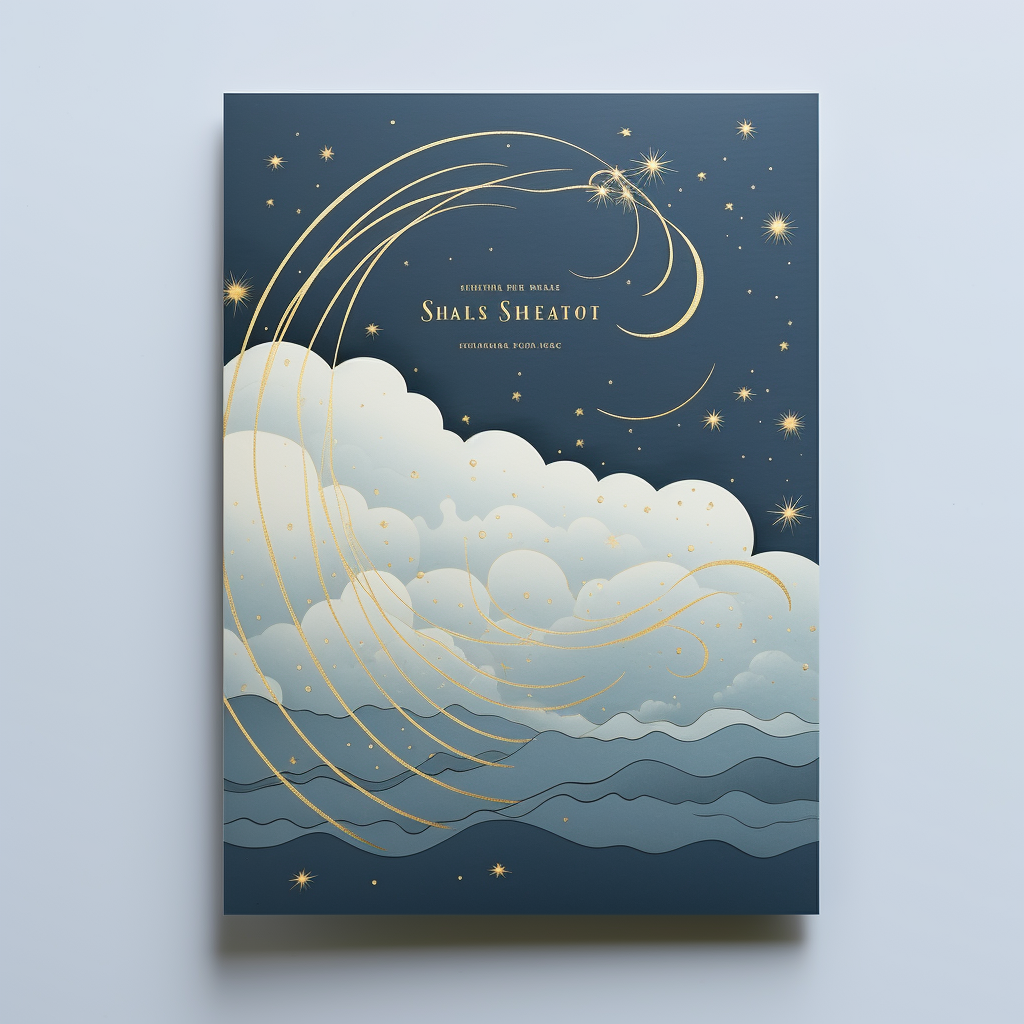 Gentle wedding invitation with beautiful sky and golden lines